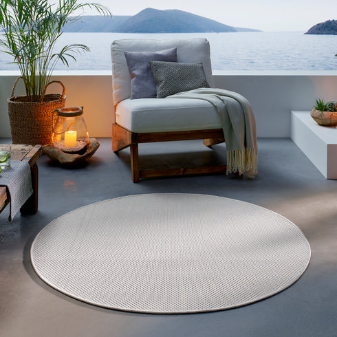 Outdoor Teppich | Für Drinnen und Draußen | Terrasse Balkon Garten Wohnzimmer Badezimmer Küche Flur Läufer | Creme Rund